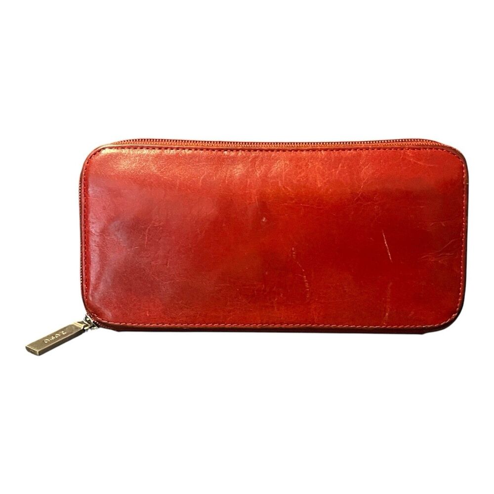 HOBO International Red Distressed Leather Zip Around Wallet Organizer Checkbook - Picture 3 of 5